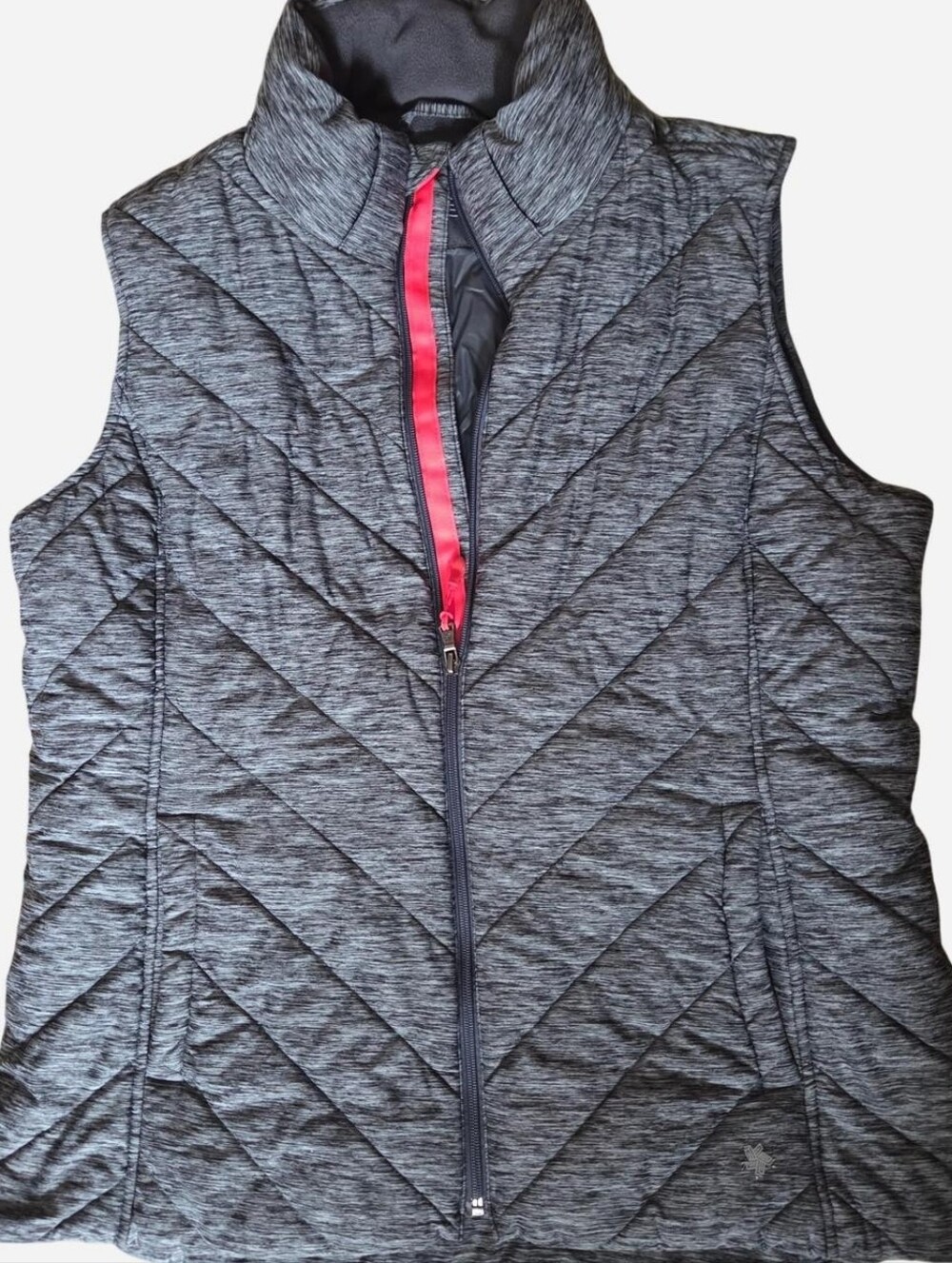 tek gear Quilted Gray Vest with Pink Zipper Trim
